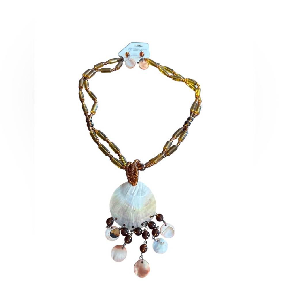 Chic Gold and Brown Beaded Necklace and earrings